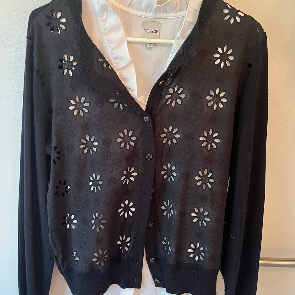 Worn just twice. Love the design! Ann Taylor Black Floral Cutout Sweater